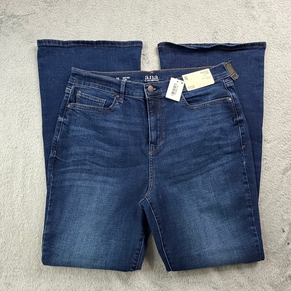 ANA A New Approach Womens High Rise Flare Jeans Dark Rinse Blue Size 16 NWT